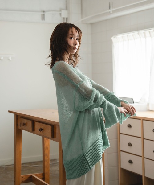 mideal(マイディール)の「design sleeve sheer knit cardigan / デザインスリーブシアーニットカーディガン(カーディガン/ボレロ・レディース・ライトブルー/ブラウン/バーガンディー・FREE)」の4枚目の写真