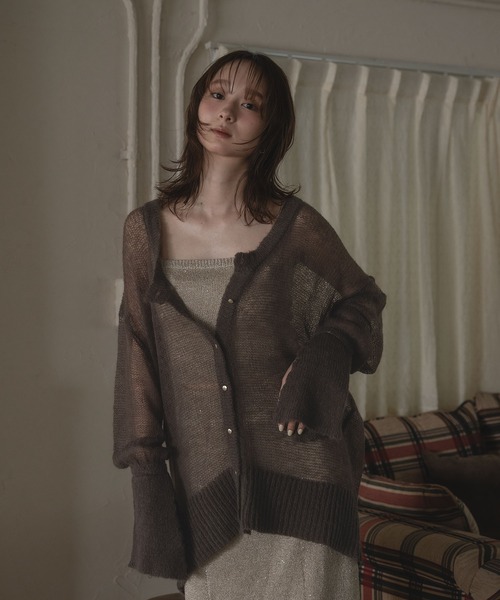 mideal（マイディール）の「design sleeve sheer knit cardigan