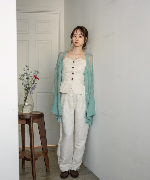 セール】design sleeve sheer knit cardigan / デザインスリーブ