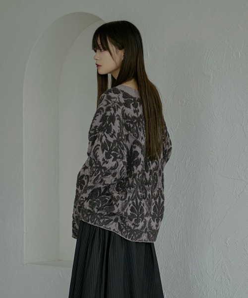 Ezick（エジック）の「Vintage jacquard ラメシャギーカーディガン（カーディガン/ボレロ・レディース・スモークピンク/ブラック/グレー/ブラック系・FREE）」の21枚目の写真