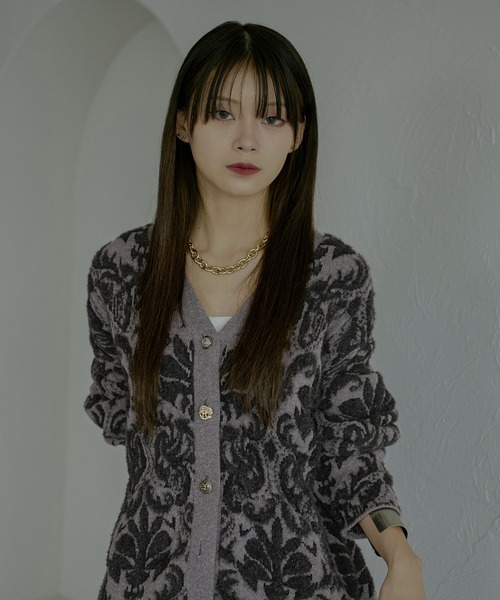 Ezick（エジック）の「Vintage jacquard ラメシャギーカーディガン（カーディガン/ボレロ・レディース・スモークピンク/ブラック/グレー/ブラック系・FREE）」の19枚目の写真