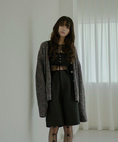 Ezick（エジック）の「Vintage jacquard ラメシャギーカーディガン（カーディガン/ボレロ・レディース・スモークピンク/ブラック/グレー/ブラック系・FREE）」の15枚目の写真