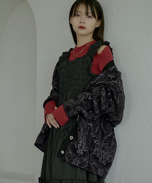 Ezick（エジック）の「Vintage jacquard ラメシャギーカーディガン（カーディガン/ボレロ・レディース・スモークピンク/ブラック/グレー/ブラック系・FREE）」の11枚目の写真