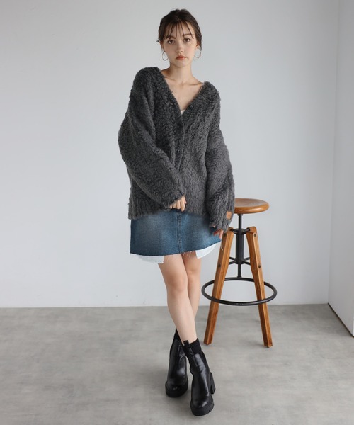 ENC（エンク）の「teddybear shaggy outer like cardigan / テディベアーシャギーアウターライクカーディガン（カーディガン/ボレロ・レディース・ライトグリーン/ブラック/ライトピンク/チャコールグレー/オフホワイト・FREE）」の20枚目の写真