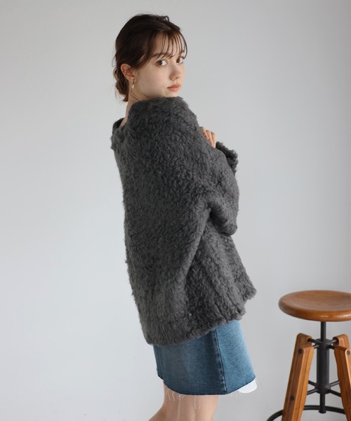 ENC（エンク）の「teddybear shaggy outer like cardigan / テディベアーシャギーアウターライクカーディガン（カーディガン/ボレロ・レディース・ライトグリーン/ブラック/ライトピンク/チャコールグレー/オフホワイト・FREE）」の21枚目の写真