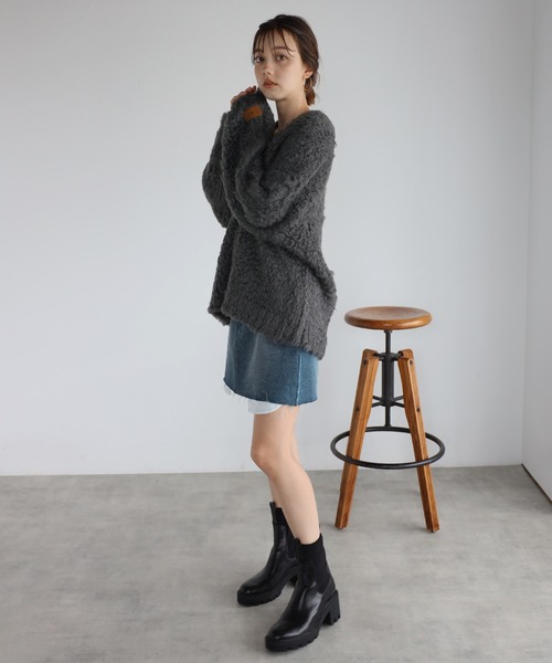 ENC（エンク）の「teddybear shaggy outer like cardigan / テディベアーシャギーアウターライクカーディガン（カーディガン/ボレロ・レディース・ライトグリーン/ブラック/ライトピンク/チャコールグレー/オフホワイト・FREE）」の22枚目の写真