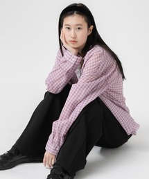 チェック柄シアールーズシャツ / シアー チェック シャツ 長袖 オーバーサイズ ルーズシルエット 韓国 ノームコア カジュアル ホワイト ネイビー パープル ピンク レッド 春服 秋服 夏服 羽織り 冷房対策 日焼け対策