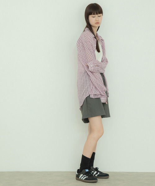 チェック柄シアールーズシャツ / チェックシャツ 長袖 オーバーサイズシャツ 韓国コーデ ノームコア（シャツ/ブラウス）｜HEILIS（ヘイリス）