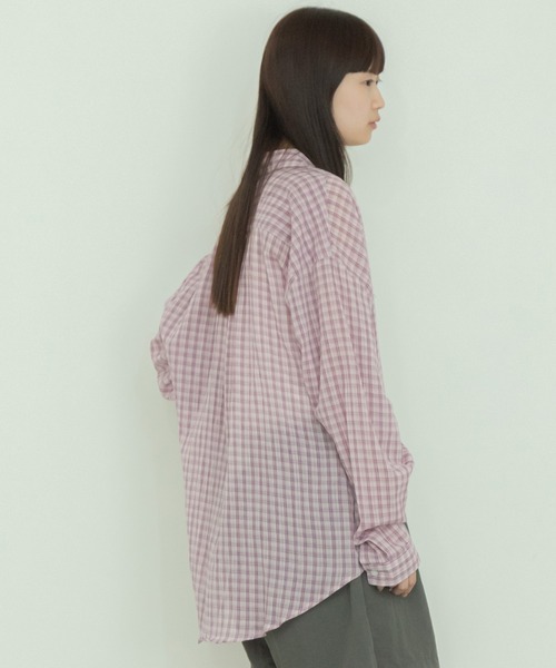 チェック柄シアールーズシャツ / チェックシャツ 長袖 オーバーサイズシャツ 韓国コーデ ノームコア（シャツ/ブラウス）｜HEILIS（ヘイリス）