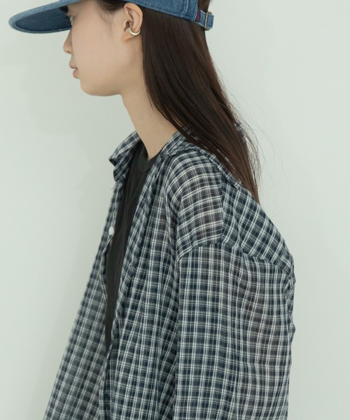 チェック柄シアールーズシャツ / チェックシャツ 長袖 オーバーサイズシャツ 韓国コーデ ノームコア（シャツ/ブラウス）｜HEILIS（ヘイリス）