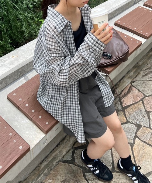 チェック柄シアールーズシャツ / チェックシャツ 長袖 オーバーサイズシャツ 韓国コーデ ノームコア（シャツ/ブラウス）｜HEILIS（ヘイリス）