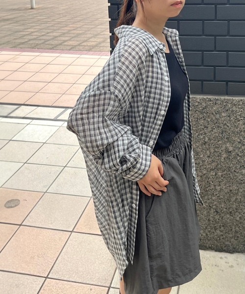 チェック柄シアールーズシャツ / チェックシャツ 長袖 オーバーサイズシャツ 韓国コーデ ノームコア（シャツ/ブラウス）｜HEILIS（ヘイリス）