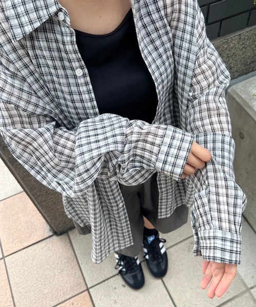 チェック柄シアールーズシャツ / チェックシャツ 長袖 オーバーサイズシャツ 韓国コーデ ノームコア（シャツ/ブラウス）｜HEILIS（ヘイリス）