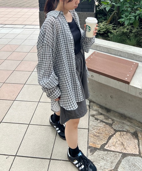 チェック柄シアールーズシャツ / チェックシャツ 長袖 オーバーサイズシャツ 韓国コーデ ノームコア（シャツ/ブラウス）｜HEILIS（ヘイリス）