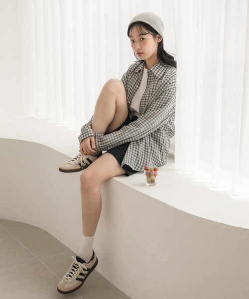 チェック柄シアールーズシャツ / チェックシャツ 長袖 オーバーサイズシャツ 韓国コーデ ノームコア（シャツ/ブラウス）｜HEILIS（ヘイリス）