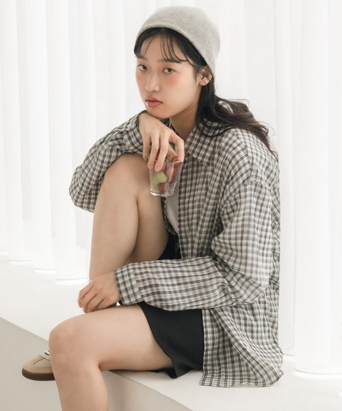 チェック柄シアールーズシャツ / チェックシャツ 長袖 オーバーサイズシャツ 韓国コーデ ノームコア（シャツ/ブラウス）｜HEILIS（ヘイリス）