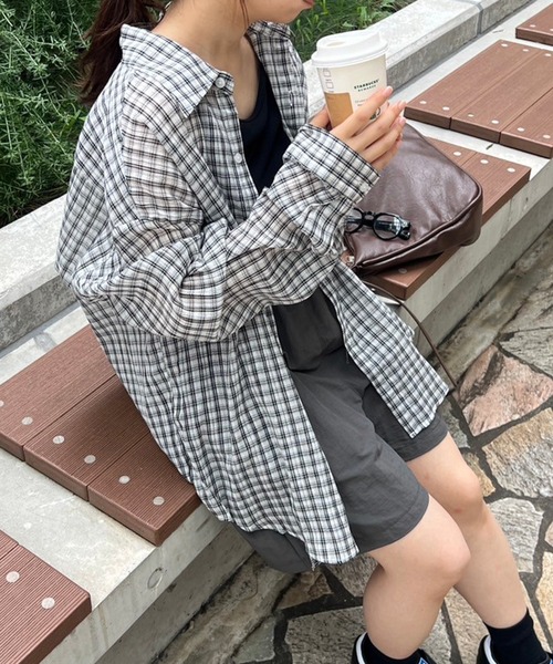 チェック柄シアールーズシャツ / チェックシャツ 長袖 オーバーサイズシャツ 韓国コーデ ノームコア（シャツ/ブラウス）｜HEILIS（ヘイリス）