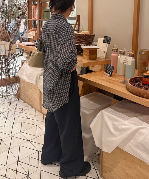 チェック柄シアールーズシャツ / チェックシャツ 長袖 オーバーサイズシャツ 韓国コーデ ノームコア（シャツ/ブラウス）｜HEILIS（ヘイリス）