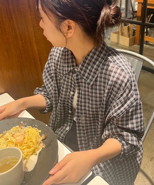 チェック柄シアールーズシャツ / チェックシャツ 長袖 オーバーサイズシャツ 韓国コーデ ノームコア（シャツ/ブラウス）｜HEILIS（ヘイリス）