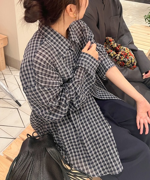 チェック柄シアールーズシャツ / チェックシャツ 長袖 オーバーサイズシャツ 韓国コーデ ノームコア（シャツ/ブラウス）｜HEILIS（ヘイリス）