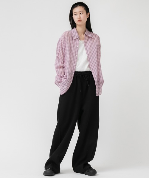 ブラウス シャツ チェック柄シアールーズシャツ / シアー チェック シャツ 長袖 オーバーサイズ ルーズシルエット 韓国 ノームコア カジュアル ホ チェック柄シアールーズシャツ / シアー チェック シャツ 長袖