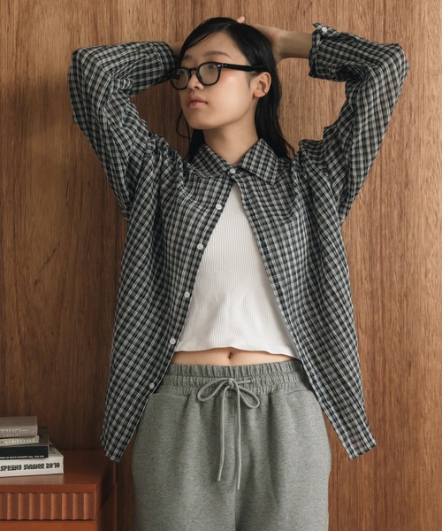 チェック柄シアールーズシャツ / シアー チェック シャツ 長袖