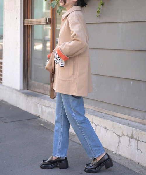 ドゥクラッセ ゆったり シルエット ニードルメルトン ミドル カラー コート M ニードルメルトン・ミドルコート/40代50代からのレディース