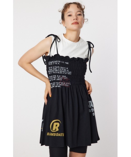 RODEO CROWNS WIDE BOWL（ロデオクラウンズワイドボウル）の「ランダムテキストシャーリングキャミチュニック（チュニック・レディース・ブラック/ダークグリーン/アイボリー・FREE）」の3枚目の写真