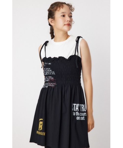 RODEO CROWNS WIDE BOWL（ロデオクラウンズワイドボウル）の「ランダムテキストシャーリングキャミチュニック（チュニック・レディース・ブラック/ダークグリーン/アイボリー・FREE）」の15枚目の写真