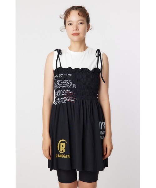 RODEO CROWNS WIDE BOWL（ロデオクラウンズワイドボウル）の「ランダムテキストシャーリングキャミチュニック（チュニック・レディース・ブラック/ダークグリーン/アイボリー・FREE）」の20枚目の写真