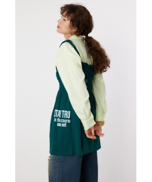 RODEO CROWNS WIDE BOWL（ロデオクラウンズワイドボウル）の「ランダムテキストシャーリングキャミチュニック（チュニック・レディース・ブラック/ダークグリーン/アイボリー・FREE）」の5枚目の写真