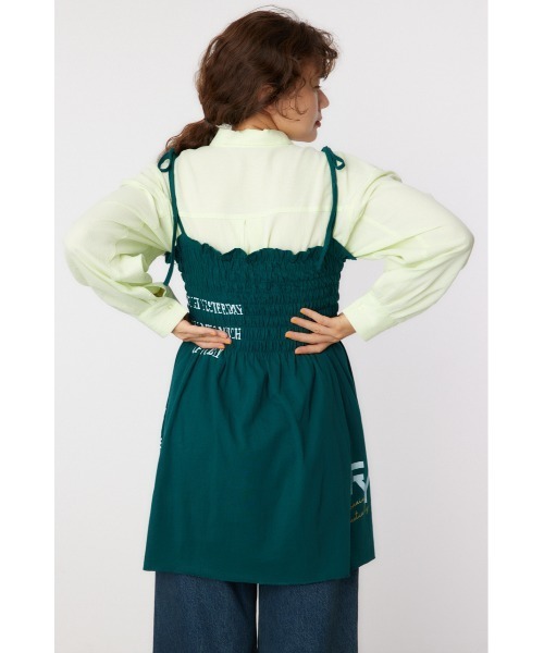 RODEO CROWNS WIDE BOWL（ロデオクラウンズワイドボウル）の「ランダムテキストシャーリングキャミチュニック（チュニック・レディース・ブラック/ダークグリーン/アイボリー・FREE）」の6枚目の写真