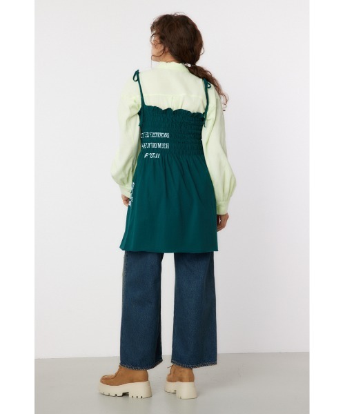 RODEO CROWNS WIDE BOWL（ロデオクラウンズワイドボウル）の「ランダムテキストシャーリングキャミチュニック（チュニック・レディース・ブラック/ダークグリーン/アイボリー・FREE）」の8枚目の写真