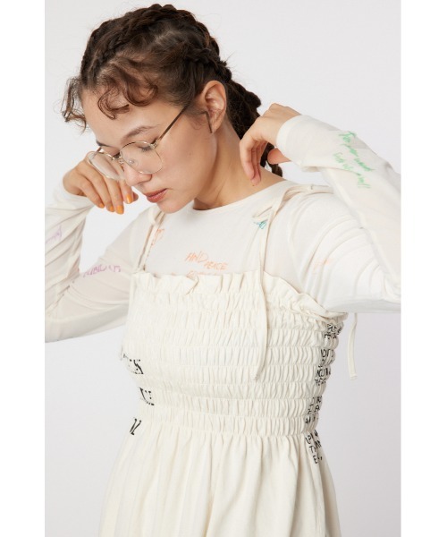 RODEO CROWNS WIDE BOWL（ロデオクラウンズワイドボウル）の「ランダムテキストシャーリングキャミチュニック（チュニック・レディース・ブラック/ダークグリーン/アイボリー・FREE）」の10枚目の写真