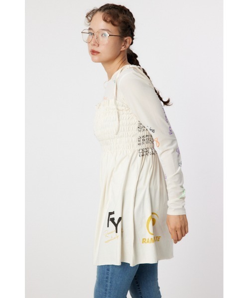 RODEO CROWNS WIDE BOWL（ロデオクラウンズワイドボウル）の「ランダムテキストシャーリングキャミチュニック（チュニック・レディース・ブラック/ダークグリーン/アイボリー・FREE）」の11枚目の写真