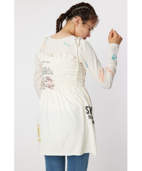 RODEO CROWNS WIDE BOWL（ロデオクラウンズワイドボウル）の「ランダムテキストシャーリングキャミチュニック（チュニック・レディース・ブラック/ダークグリーン/アイボリー・FREE）」の12枚目の写真