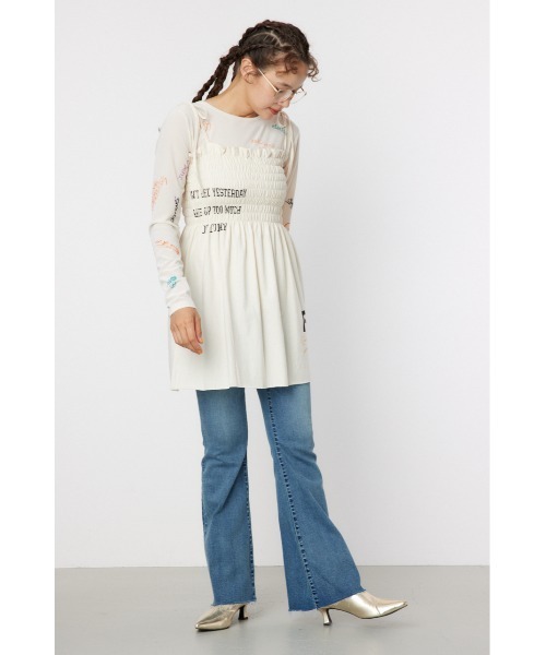 RODEO CROWNS WIDE BOWL（ロデオクラウンズワイドボウル）の「ランダムテキストシャーリングキャミチュニック（チュニック・レディース・ブラック/ダークグリーン/アイボリー・FREE）」の13枚目の写真