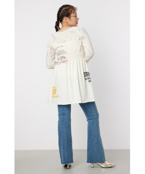 RODEO CROWNS WIDE BOWL（ロデオクラウンズワイドボウル）の「ランダムテキストシャーリングキャミチュニック（チュニック・レディース・ブラック/ダークグリーン/アイボリー・FREE）」の14枚目の写真