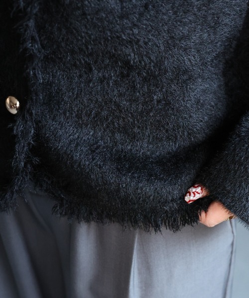 セール】フリンジノーカラーカーディガン/ジャケット（ノーカラー