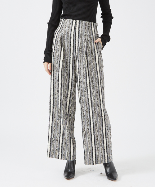 qualite（カリテ）の「ループストライプワイドパンツ（その他パンツ・レディース・ブルー/ブラック・36/38）」の2枚目の写真