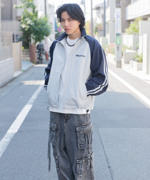 セール】front embroidery raglan sleeves nylon jacket/フロント刺繍