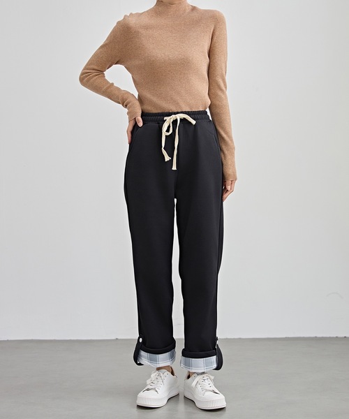Lace Ladies(レースレディース)の「裏起毛 配色 チェック イージー ストレート パンツ(その他パンツ・レディース・ブラック/アイボリー/モカ・S/M/XL)」の4枚目の写真