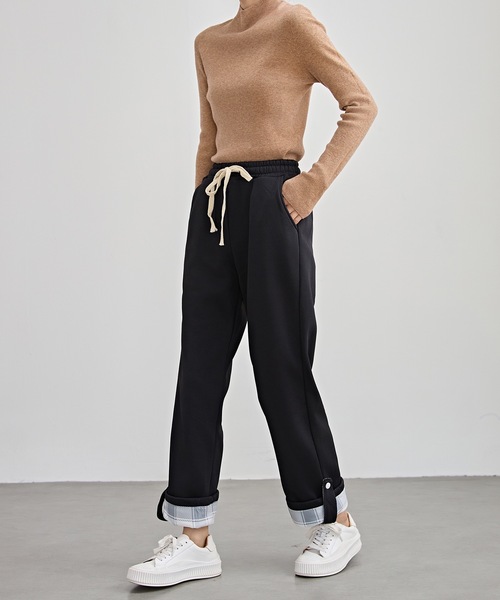 Lace Ladies(レースレディース)の「裏起毛 配色 チェック イージー ストレート パンツ(その他パンツ・レディース・ブラック/アイボリー/モカ・S/M/XL)」の8枚目の写真