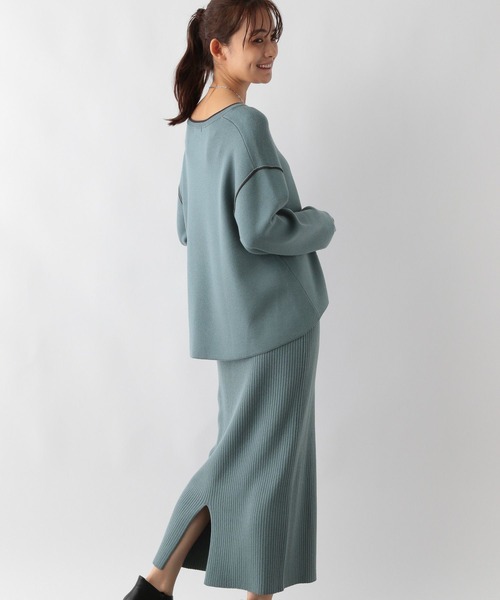 GLOBAL WORK（グローバルワーク）の「メルティニットセットアップ/115403（ワンピース・レディース・チャコール/サックスブルー/ブラック/カーキ・MEDIUM/LARGE）」の4枚目の写真