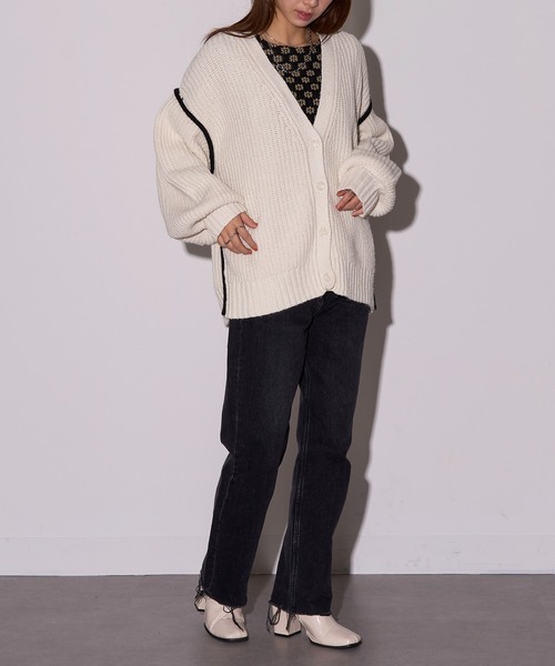 セール】【MAISON BREEZE reveur】配色Vネックニットカーディガン DTK