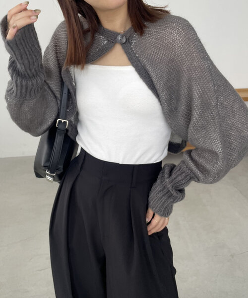 CAPRICIEUX LE'MAGE(カプリシューレマージュ)の「2重モヘアボレロカーディガン(カーディガン/ボレロ・レディース・ベージュ/グレー/ブラック・FREE)」の3枚目の写真
