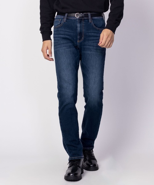 セール】NAVY 温℃ 裏起毛5ポケットストレートパンツ（デニム