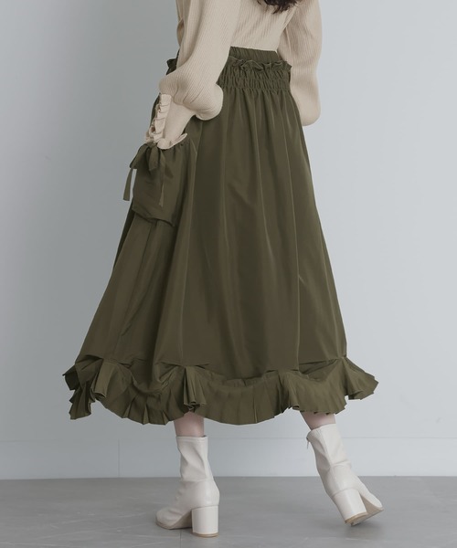 somari imagination（ソマリ イマジネーション）の「『ランダムヘムナイロンライクスカート』（スカート・レディース・カーキ/ブラック・1/2）」の12枚目の写真