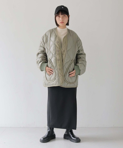 HER CLOSET（ハークローゼット）の「 【HER CLOSET】ビッグキルティングジャケット BIG QUILTING JACKET（ブルゾン・レディース・ブラック/カーキ・FREE）」の2枚目の写真