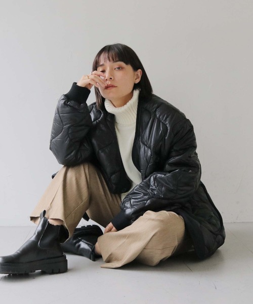 HER CLOSET（ハークローゼット）の「 【HER CLOSET】ビッグキルティングジャケット BIG QUILTING JACKET（ブルゾン・レディース・ブラック/カーキ・FREE）」の5枚目の写真